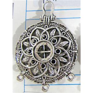 Hollow Tibetan Silver pendant, lead free and nickel free, 34mm dia