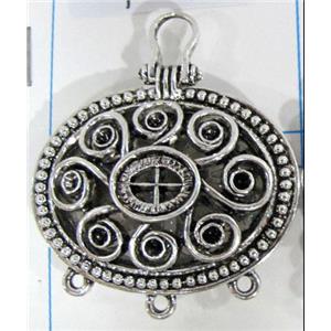 Hollow Tibetan Silver pendant, lead free and nickel free, 37x32mm