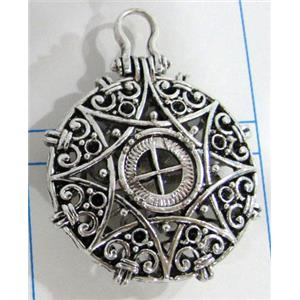 Hollow Tibetan Silver pendant, lead free and nickel free, 30mm dia