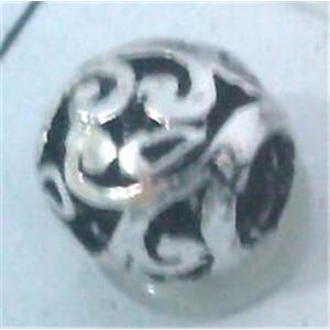 Tibetan Silver Beads, hollow, lead free and nickel free, approx 11mm dia, 4.5mm hole