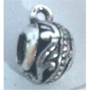 Round tibetan silver hanger bead, lead free and nickel free, approx 11mm dia, 4.5mm hole