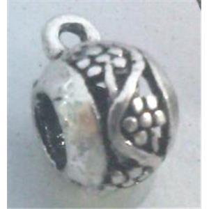 Round tibetan silver hanger bead, lead free and nickel free, approx 11mm dia, 4.5mm hole