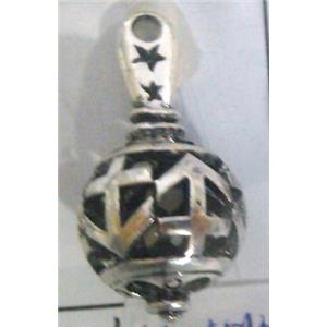 Tibetan Silver hollow pendant, lead free and nickel free, approx 15mm ball