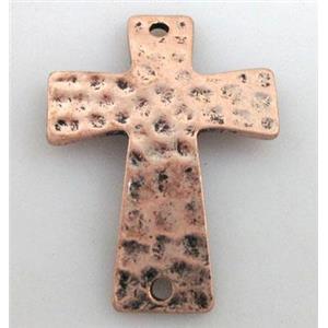 hammered Tibetan Silver Cross Connector Non-nickel, zinc, antique red, 38x28mm