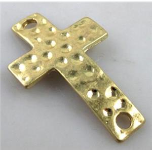 hammered Tibetan Silver Connector Cross, lead free and nickel free, duck-gold, 22x31mm