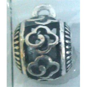 hollow, round tibetan silver hanger bead, lead free and nickel free, approx 11mm ball, 5mm hole
