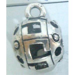 hollow, round tibetan silver hanger bead, lead free and nickel free, approx 9mm ball, 4mm hole