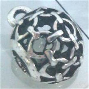 hollow, round tibetan silver hanger bead, lead free and nickel free, approx 15mm ball, 7mm hole
