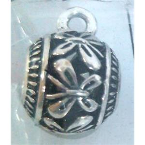 hollow, round tibetan silver hanger bead, lead free and nickel free, approx 11mm ball, 5mm hole