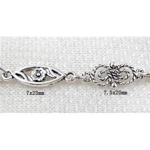 Antique Silver Alloy Chain, 98cm(38 inchlength), 7x23mm, 7.5x20mm