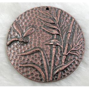 Tibetan Silver Charms, red copper, 40mm dia