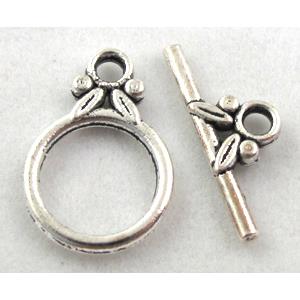 Tibetan Silver toggle clasps, 14.5mm dia, stick:21mm