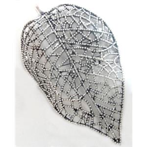 Tibetan Silver leaf pendants, lead free & nickel free, 45x80mm