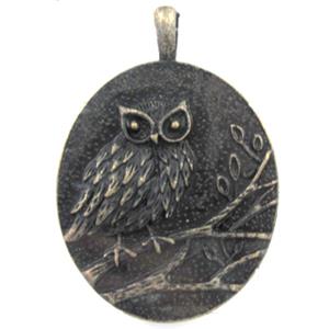 Tibetan Silver Owl pendant, Lead and nickel Free, bronze, 40x58mm