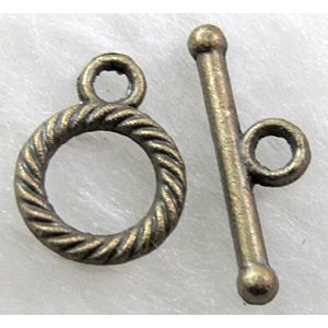 Tibetan Silver toggle clasps, Antique Bronze, 9mm dia, stick:16mm length
