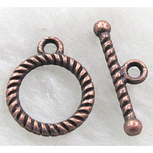 Tibetan Silver Toggle Clasps, antique red, 13mm dia, stick:18.5mm length