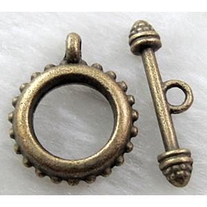 Tibetan Silver toggle clasps, Antique Bronze, 18mm dia, stick:25mm length