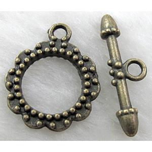 Antique Bronze Silver toggle clasps, 20mm dia, stick:27mm length