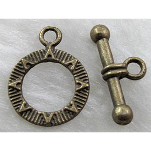 Antique Bronze Silver toggle clasps, 14mm dia, stick:19mm length