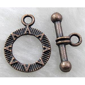 Tibetan Silver toggle clasps, Antique Red, 14mm dia, stick:19mm length