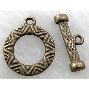 Antique Bronze Tibetan Silver toggle clasps, 16mm dia, stick:19mm length