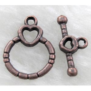 Tibetan Silver toggle clasps, Antique Red, 13x18mm, stick:17.5mm length