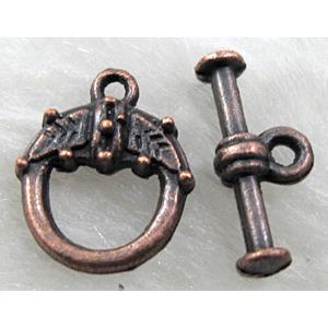 Tibetan Silver toggle clasps, Pinky, 11x14mm, stick: 14mm length