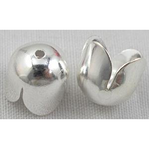 cord end caps, silver plated, iron, tulip style, 8mm dia