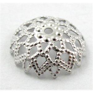 bead-Caps, copper, Platinum Plated, 12mm dia, copper