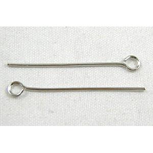 Eye Pins, iron, platinum plated, 25mm length