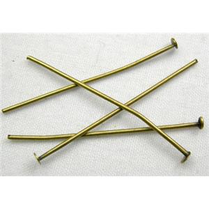 flat-HeadPins, iron, antique bronze, T-shaped, 30mm length