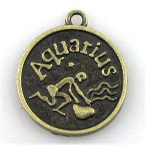 12 zodiac, Alloy pendant, bronze, 17mm dia