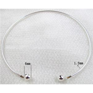 Silver Plated Copper Necklace, Nickel Free, Lead Free, 86mm dia, thin:1.5mm, ball:6mm