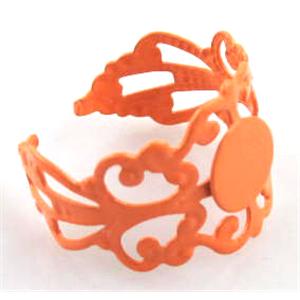 adjustable Ring with bezel tray, copper, enamel, nickel free, 18mm dia