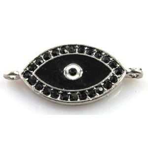 black evil eye bracelet-bar, enamel alloy with Rhinestone, platinum plated, approx 16x35mm