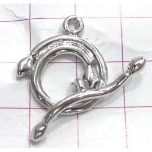 Copper toggle clasps, 18x20mm, stick: 26mm length, color code: D silver