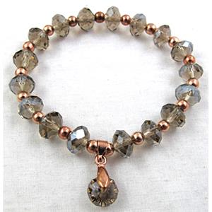 Chinese Crystal Glass Bracelet, stretchy, smoky, 60mm dia, bead:8mm