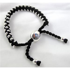 Fashion Bracelets, resizable, nylon and copper bead, black, 8mm dia, approx 25cm length