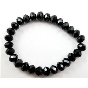 Chinese Crystal Glass Bracelet, stretchy, black, 8mm, 8 inch length