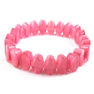 cat eye stone bracelet, stretchy, pink, 8x14mm, 8 inch length