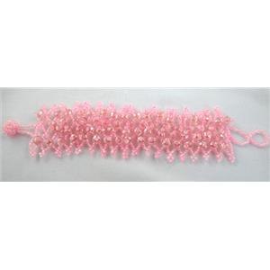 Chinese Crystal glass Bracelet, seed glass bead, pink, approx 35mm wide, 7.5 inch(19cm) length