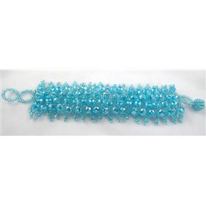 Chinese Crystal glass Bracelet, seed glass bead, blue, approx 35mm wide, 7.5 inch(19cm) length