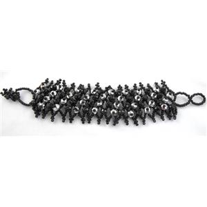 Chinese Crystal glass Bracelet, seed glass bead, black, approx 35mm wide, 7.5 inch(19cm) length
