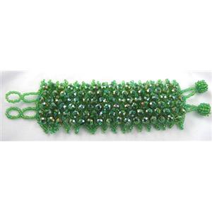Chinese Crystal glass Bracelet, seed glass bead, green, approx 50mm wide, 7.5 inch(19cm) length