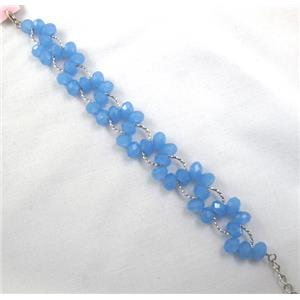 Chinese Crystal glass Bracelet, blue, approx 20mm wide, 7 inch(19cm) length