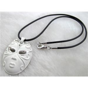 lacquered mask Necklace, alloy, rubber cord, 30x45mm, 16 inch length