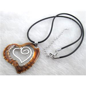 Enamel Necklace, alloy, rubber cord, 48x45mm, 16 inch length