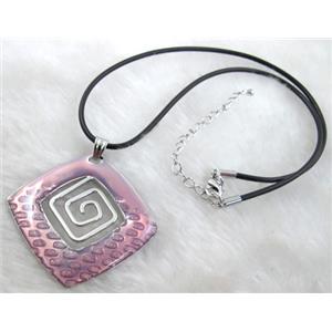 Enamel Necklace, alloy, rubber cord, 50x50mm, 16 inch length
