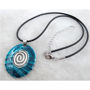 Enamel Necklace, alloy, rubber cord, 37x50mm, 16 inch length