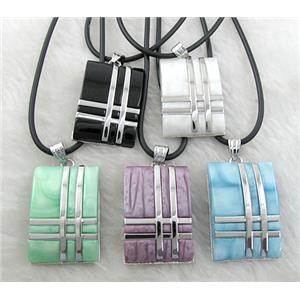 mix Acrylic Necklace, alloy, rubber cord, 22x32mm, 16 inch length